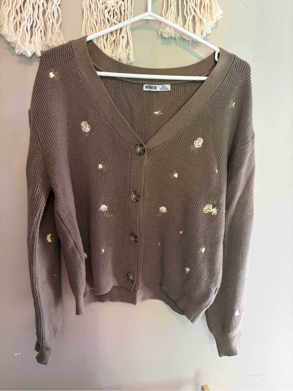Devoted Green Floral Embroidered V-Neck Button Cardigan
